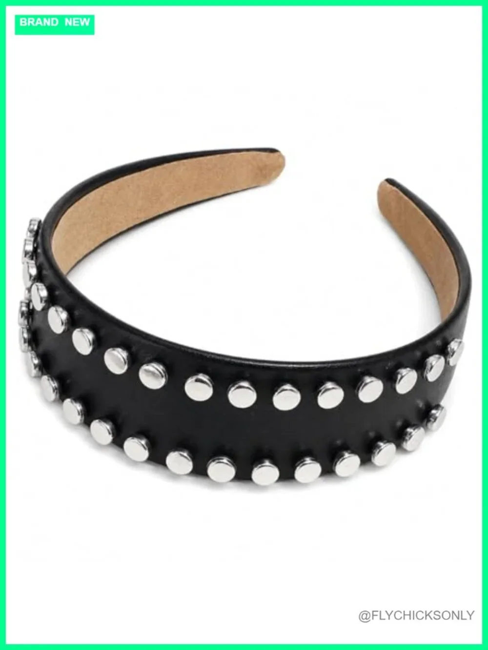 Faux Leather Studded Headband Punk Rivet Wide Hair Accessory